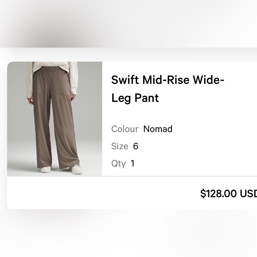 Lululemon Swift Mid-Rise Wide Leg Pant Sz 6 in Nomad